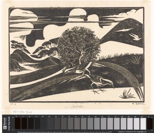 Två fasaner i ett kuperat landskap av Bernard Essers (signed by artist)