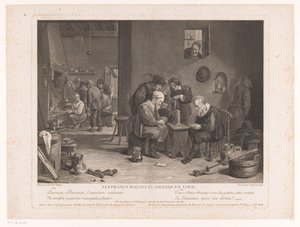 Värdshusinteriör med kortspelande figurer Les Francs Maçons Flamands en Loge (titel på objekt) av Bernard François Lépicié