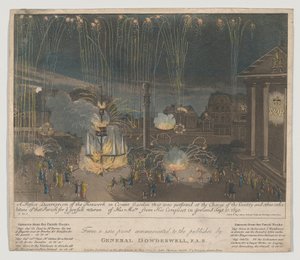 Fyrverkerier i Covent Garden, 1809 (etsning och akvatint, handfärgad) av Bernard II Lens