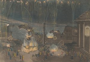En perfekt beskrivning av fyrverkeriet i Covent Garden som framfördes under laddning av..., 1809.