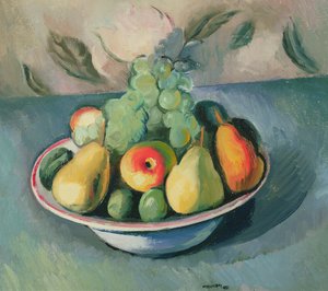 Ett stilleben av frukt i en skål av Bernard Meninsky
