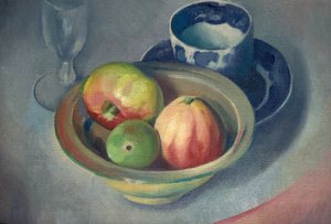 Stilleben med äpplen av Bernard Meninsky