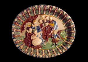 Maträtt som föreställer Henri IV och hans familj. Keramik i glaserad jord av Bernard Palissy (1510-1589)