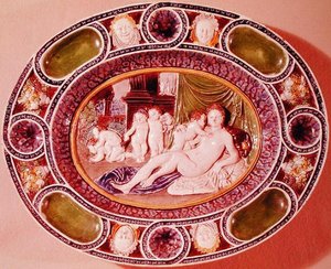 Oval platta som föreställer en hona som representerar fertilitet (fajans) av Bernard Palissy