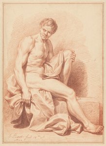 Sittande naken man med draperi av Bernard Picart (signed by artist)