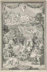 Allegorisk titelsida med olika scener ur Ovidius