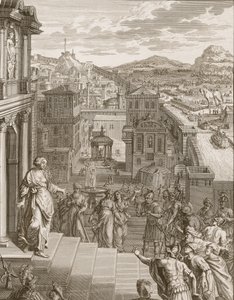 Cassandra förutsäger trojanerna deras öde och blir inte trodd, 1731 av Bernard Picart