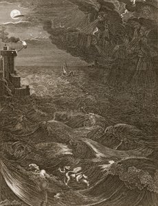 Leander simmar över Hellesponten för att träffa sin älskarinna hjälte, 1730 av Bernard Picart
