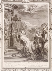 Oeneus, kung av Calydon, som har försummat Diana i ett offer straffas för sin ogudaktighet, 1731 av Bernard Picart