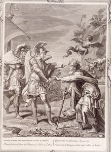Phineus befrias från Harpies av Calais och Zethes, 1731 av Bernard Picart