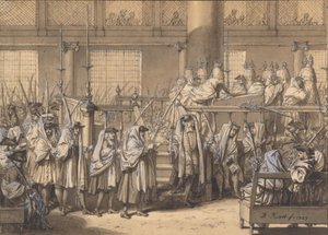 Procession med palmgrenar under lövhyddohögtiden i den portugisiska synagogan i Amsterdam av Bernard Picart