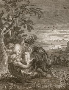 Tithonus, Auroras man, förvandlad till en gräshoppa, 1731 av Bernard Picart