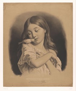 Ung flicka med en fågel på axeln Le petit favori (titel på objekt) Olika nya studier (serietitel) Nouvelles études variées (serietitel på objekt)