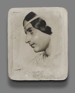 Litografisk sten för Head of a Woman för en modellbok av Bernard Romain Julien