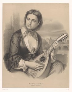Kvinna som spelar en mandolin Stora studier i två typer av krita (serietitel) Grande étude aux deux kritor (serietitel på objekt)