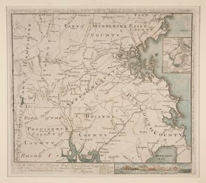 Karta över Boston och omgivningar, ca. 1775 av Bernard Romans