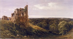 Förstört slott i ett landskap (Knaresborough Castle) (Akvarell på papper)
