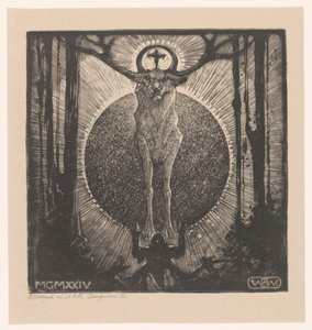 Knästående figur framför utseendet på ett rådjur The Vision of St. Hubertus (Composition II) (originaltitel)