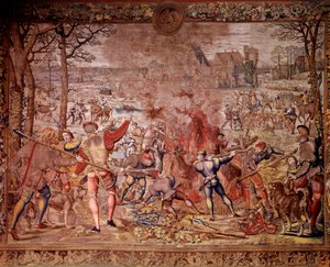 Maximiliens jakter kallade "Beautiful hunts of Guise": januari månad, Vattumannen, vildsvinsjakt, flambee, kure - Gobeläng tillverkad i de flamländska verkstäderna av Bernard van Orley (Barend, Barent, Bernaert van Brussel