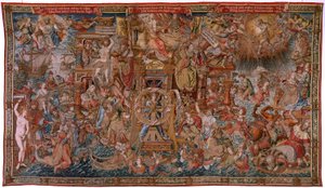 flamländsk gobeläng. Serien The Honours. Fortune, The Way to the Honors (La Fortuna, Camino de los Honores). Femte gobeläng i serien. Modelltecknare från Bernard van Orleys och Jan Gossaert de Mabuses krets. Tillverkning Pieter van Aelst, Brusse