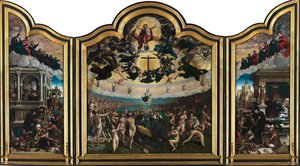 Den sista domen och de sju barmhärtighetsverken (olja på panel) av Bernard van Orley