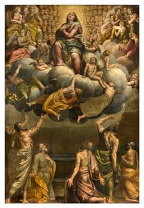 Apsid, altartavla av Bernardino Gatti kallad Il Sojaro kompletterad av Giovanni Battista Trotti kallad IL Malosso, Jungfruns antagande