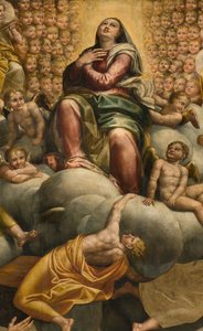 Apsid, altartavla av Bernardino Gatti kallad Il Sojaro kompletterad av Giovanni Battista Trotti kallad IL Malosso, Jungfruns antagande