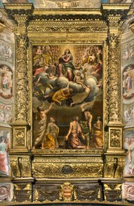 Apsid, altartavla av Bernardino Gatti kallad Il Sojaro kompletterad av Giovanni Battista Trotti kallad IL Malosso, Jungfruns antagande