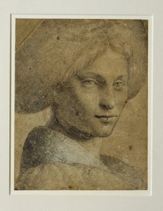 Porträtt av en kvinna med turban, tre fjärdedelar till höger... av Bernardino (attr. to) Luini