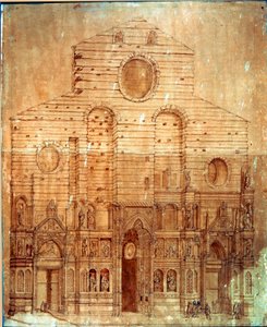 Fasad av katedralen (duomo) i Florens. Ritning i penna och blod av Bernardino Poccetti (Bernardino Barbatelli) (1548-1612) Dim. 101x58 cm Florens, Museo del 