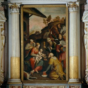 Tillbedjan av Magi av Bernardino Campi