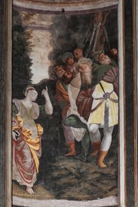 Detalj av Saint Catherines martyrskap (fresk) av Bernardino Lanino