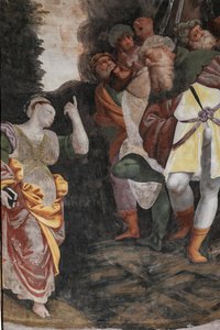 Detalj av Saint Catherines martyrskap (fresk) av Bernardino Lanino