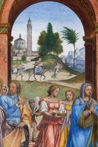 Detalj av presentationen av Jesus vid templet (fresk) av Bernardino Luini