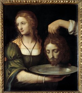 Salome tar emot Johannes Döparens huvud Salome erbjuds på en bricka det dekolleerade huvudet av Johannes Döparen som hon krävde under Herodes Antipas och Herodiades bankett. Målning av Bernardino de Scapis känd som Bernardino Luini (14