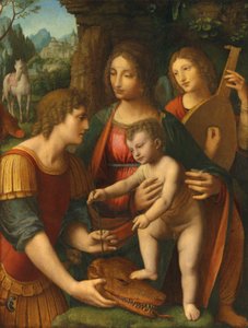 Madonna med barnet, Sankt Göran och en ängel av Bernardino Luini