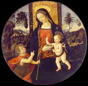 Jungfru och barn med Johannes Döparen som pojke, 1490-1500 av Bernardino Pinturicchio