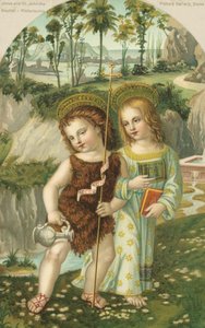 Jesus Kristus och Johannes Döparen (chromolitho) av Bernardino di Betto (after) Pinturicchio