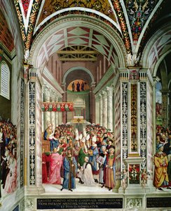 Aeneas Sylvius Piccolomini (1405-64), vald påve med namnet Pius II, går in i St. Peterskyrkan, 3 september 1458 av Bernardino di Betto Pinturicchio