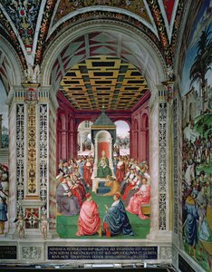 Aeneas Sylvius Piccolomini (1405-1464) underkastar sig påven Eugene IV (1383-1447) 7 februari av Bernardino di Betto Pinturicchio
