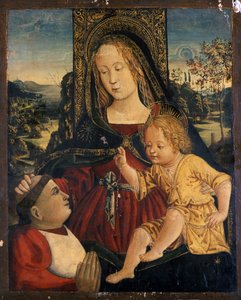 Madonna och barn med en kardinal som välgörare, ca 1500 (tempera på poppelträ)