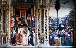 Pius II anländer till Ancona för att starta korståget (1500-talet), fresk av Pinturicchio (1452-1513), Piccolomini bibliotek, katedralen i Siena, Toscana, Italien av Bernardino di Betto Pinturicchio