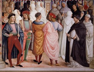 Pius II helgonförklarade den heliga Katarina av Siena 1461. Detalj - Fresk av Bernardino di Betto Pinturicchio