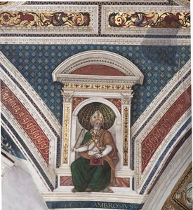 St Ambrosius, detalj av kyrkans läkare (fresk av Bernardino di Betto Pinturicchio