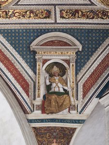 St Gregorius den store, detalj av kyrkans läkare (fresk av Bernardino di Betto Pinturicchio