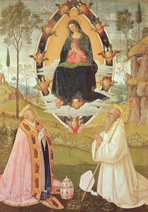 Virgin in Glory med St. Gregory och St. Benedict (tempera på panel) av Bernardino di Betto Pinturicchio