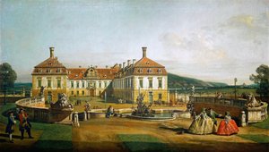 Det kejserliga nöjespalatset Schloßhof, gårdssidan av Bernardo Bellotto