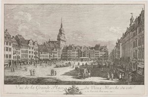 Altmarkt i Dresden sedd från Schlossstraße, blad ur serien ”Dresdenvyer” av Bernardo Bellotto
