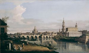 Dresden sett från Elbes högra strand, nedanför Augustusbron av Bernardo Bellotto