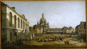 Neumarkt i Dresden, Tyskland, sett från Judenhof, judarnas kvarter (målning på duk) av Bernardo Bellotto